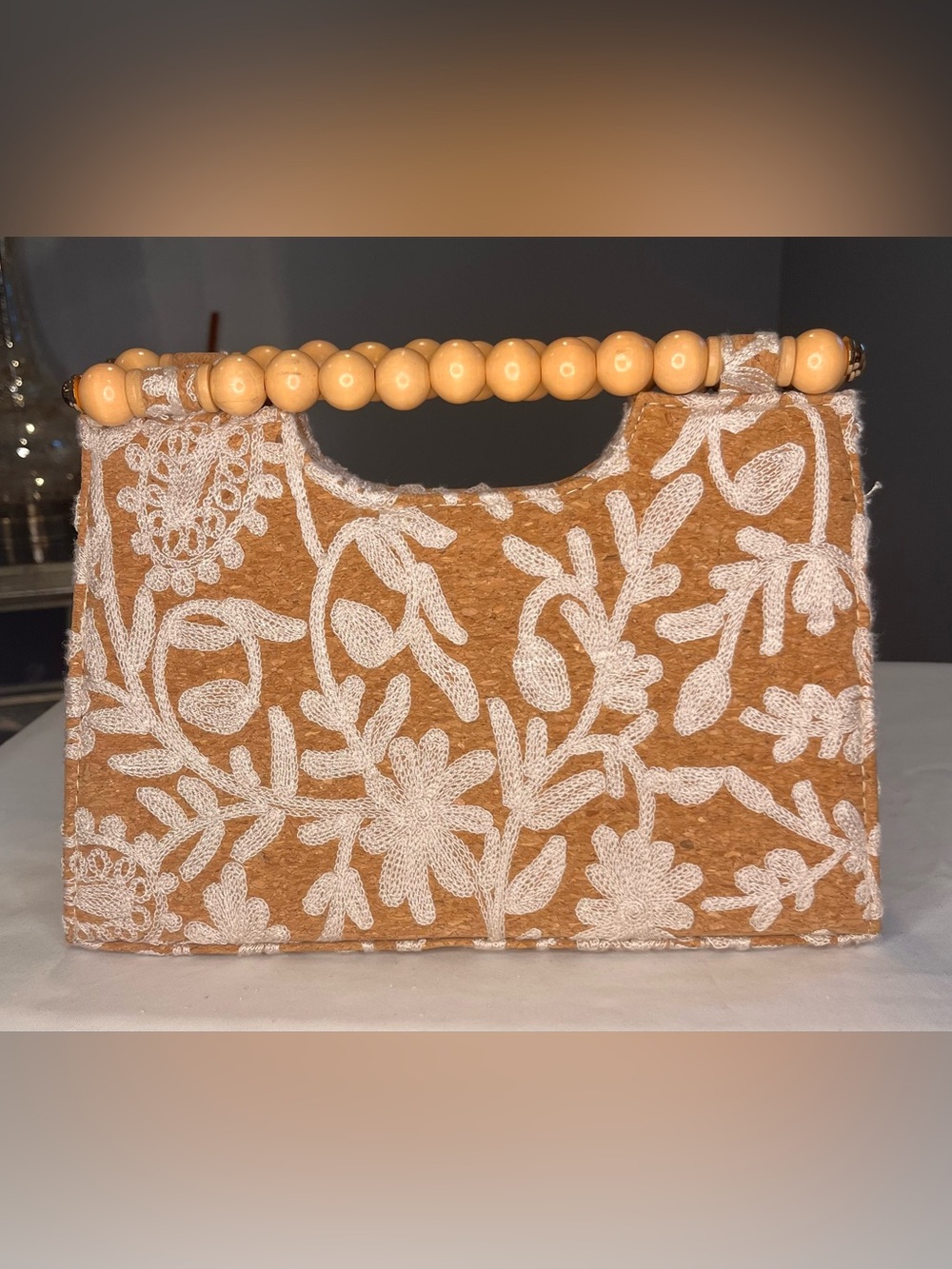 Haute Hippie White and Tan Clutch with Elegant Botanical Design